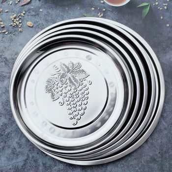 Stainless Steel Grape Plate, Flower Plate, Fruit Plate, Hot Pot Barbecue Base, Round Shallow Plate, Ribbon-Cutting Tray, Round Plate Tableware