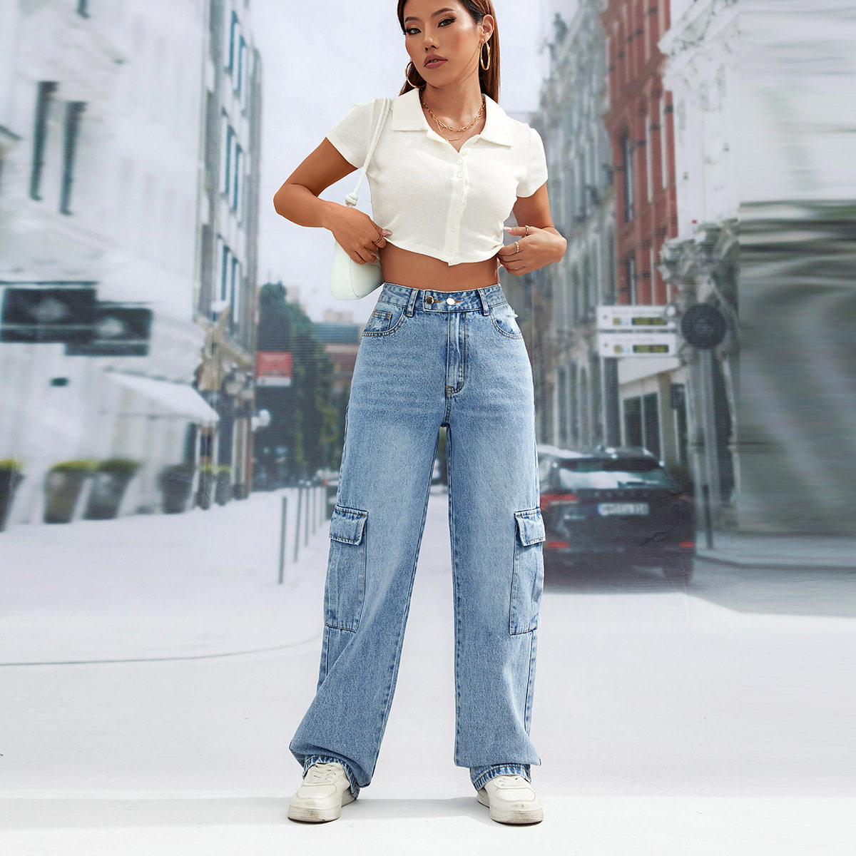 Loose Fit Wide Leg Pocket Denim Work Pants Trendy Casual Style Ideal for Everyday Wear Wholesale Available