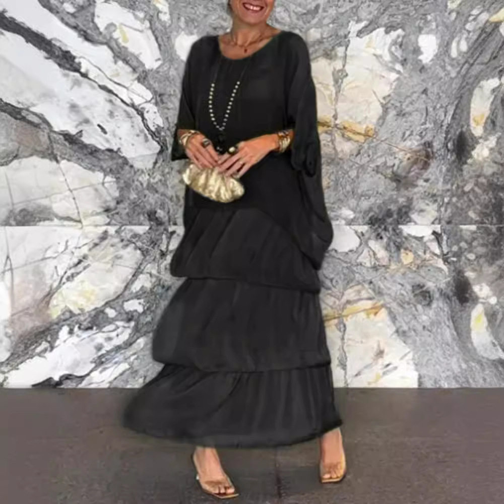Batwing Sleeve Cake Dress Round Neck Fashionable Elegant Autumn Collection Wholesale Available