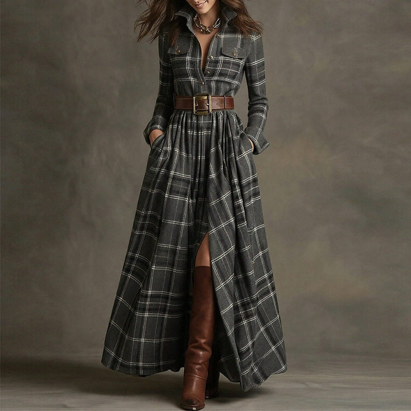 Womens Spring Dress Fashionable Casual Elegant Checkered Slim Fit Perfect for Spring Events Wholesale Available