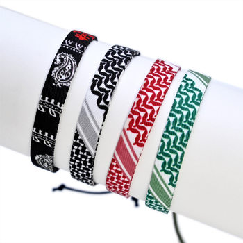 Arabic Scarf Style Woven Bracelet Original Handmade Traditional Headscarf Geometric Wave Dot Color Ribbon Hand Rope