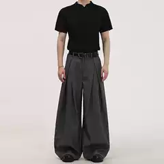 Spring & Autumn New Heavyweight American Vintage Black 3D Pleated Wide-Leg Casual Pants Unisex Design-Feel Trousers