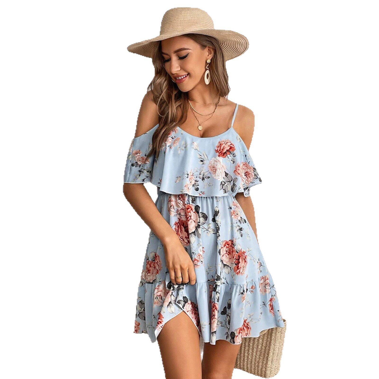 Floral Print Ruffled Hem Cami Dress Slim Fit Waist Defining Sexy Style Perfect for Summer Parties Wholesale