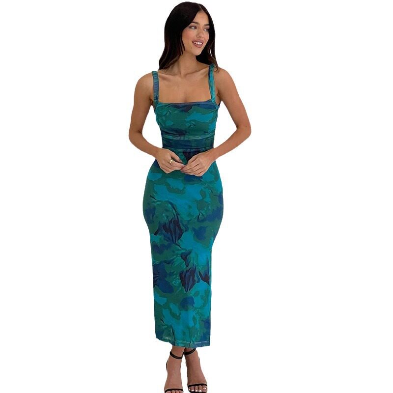 Sleeveless Backless Dress Off Shoulder Floral Print Ruched Asymmetrical Hem Mid Length Fashion for Parties and