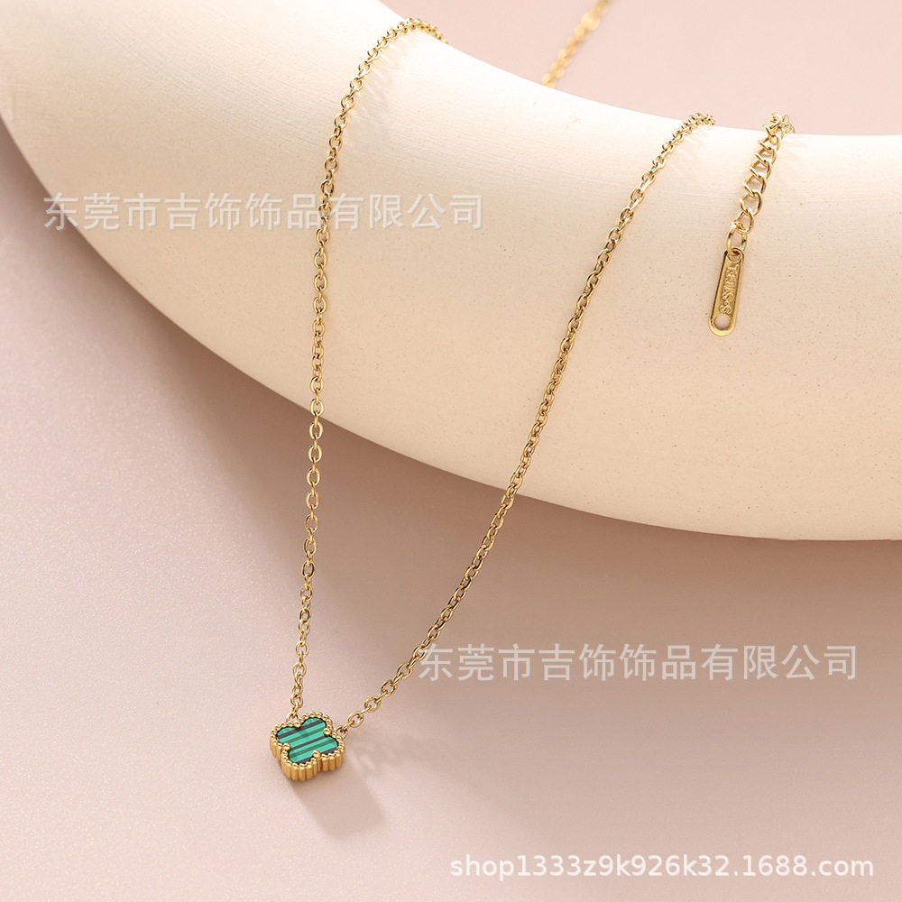 Amazon Best-selling Titanium Steel Mini Double-sided Fritillaria Four-leaf Clover Necklace Clavicle Chain Delicate High-grade Flowers All-match