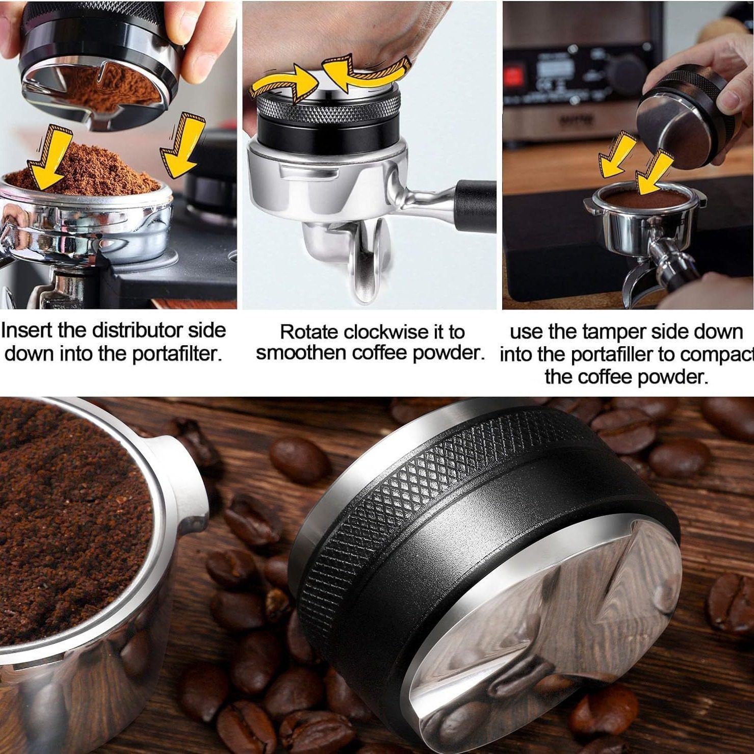 Double-Head Coffee Machine Powder Dispenser Two-In-One Set Powder Ring Stainless Steel Powder Hammer Multi-Function Hand Brewing