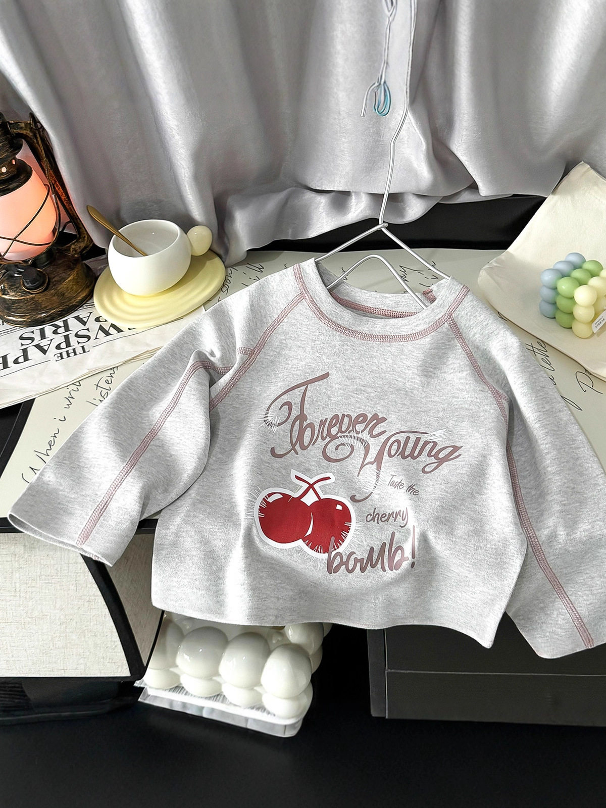 New Girls' Raglan Sleeve Undershirt, Versatile Minimalist Casual Seamless Long-Sleeve, Cartoon Printed Base Layer