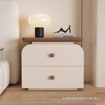 Installation-Free Solid Wood Bedside Table, Medieval Cream Style Italian Minimalist Small Apartment Simple Modern Bedroom Storage Cabinet