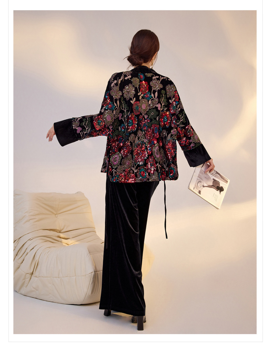 Áo khoác nữ thêu hoa đính sequin thêu nổi bật dáng suông — Begonia đỏ (giao hàng trong 7 ngày), Begonia đỏ (phát hành cùng ngày)