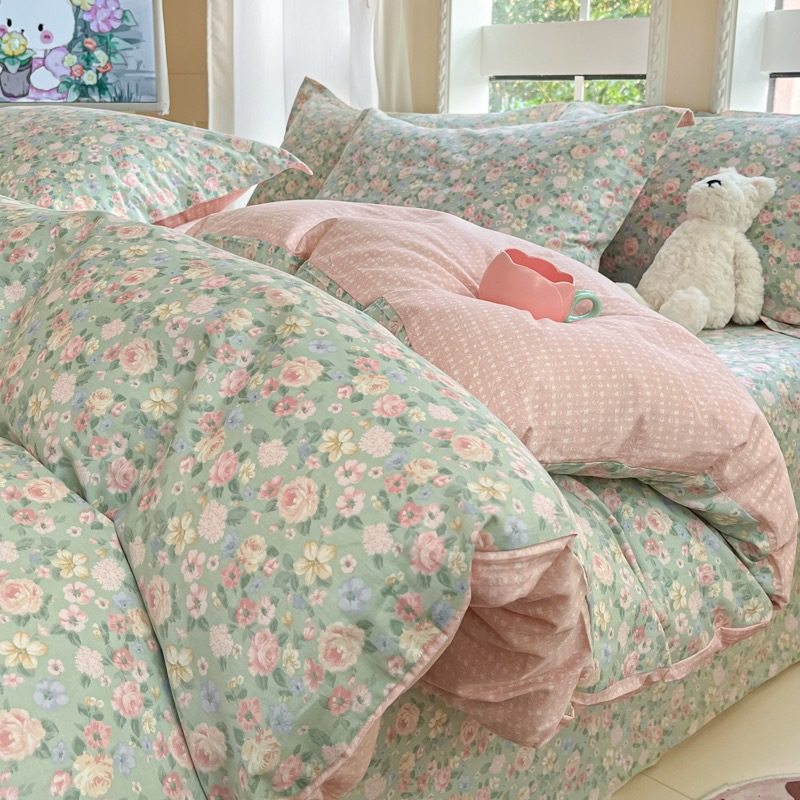 Ins Pastoral Style Small Floral 100 Cotton Bed Four-piece Set Cotton Twill Quilt Cover Bedding Three-piece Set