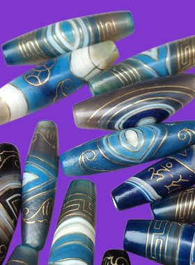 天然蓝色缟玛瑙镶嵌天然天眼天珠吊坠项链女diy手工配饰