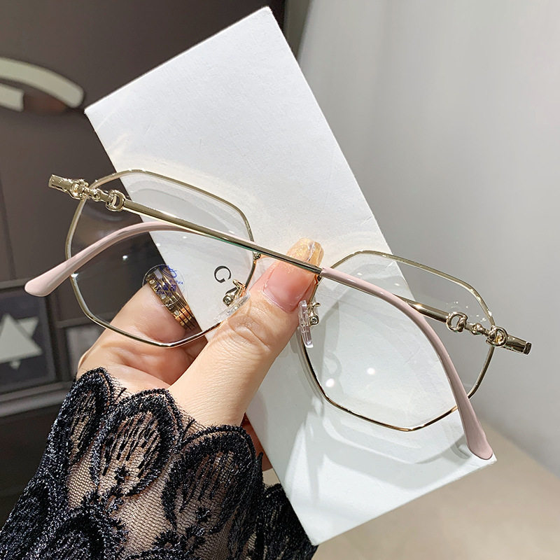 7752 Anti-blue Light Glasses Women's Korean-style Polygon Flat Frame Finished Myopia Glasses for Students