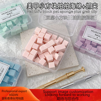 Nail Art Sponge High-Density Tofu Block Powder Puff Blush Gradient Stainless Steel Gripper Nail Salon Exclusive New