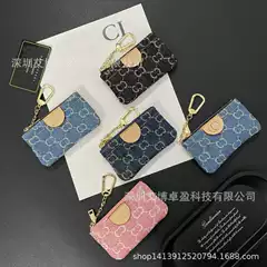 European and American Luxury Big Brand Card Case Denim Canvas Coin Purse Ins Style Storage Bag Metal Hanging Chain Card Case Cloth Small Bag