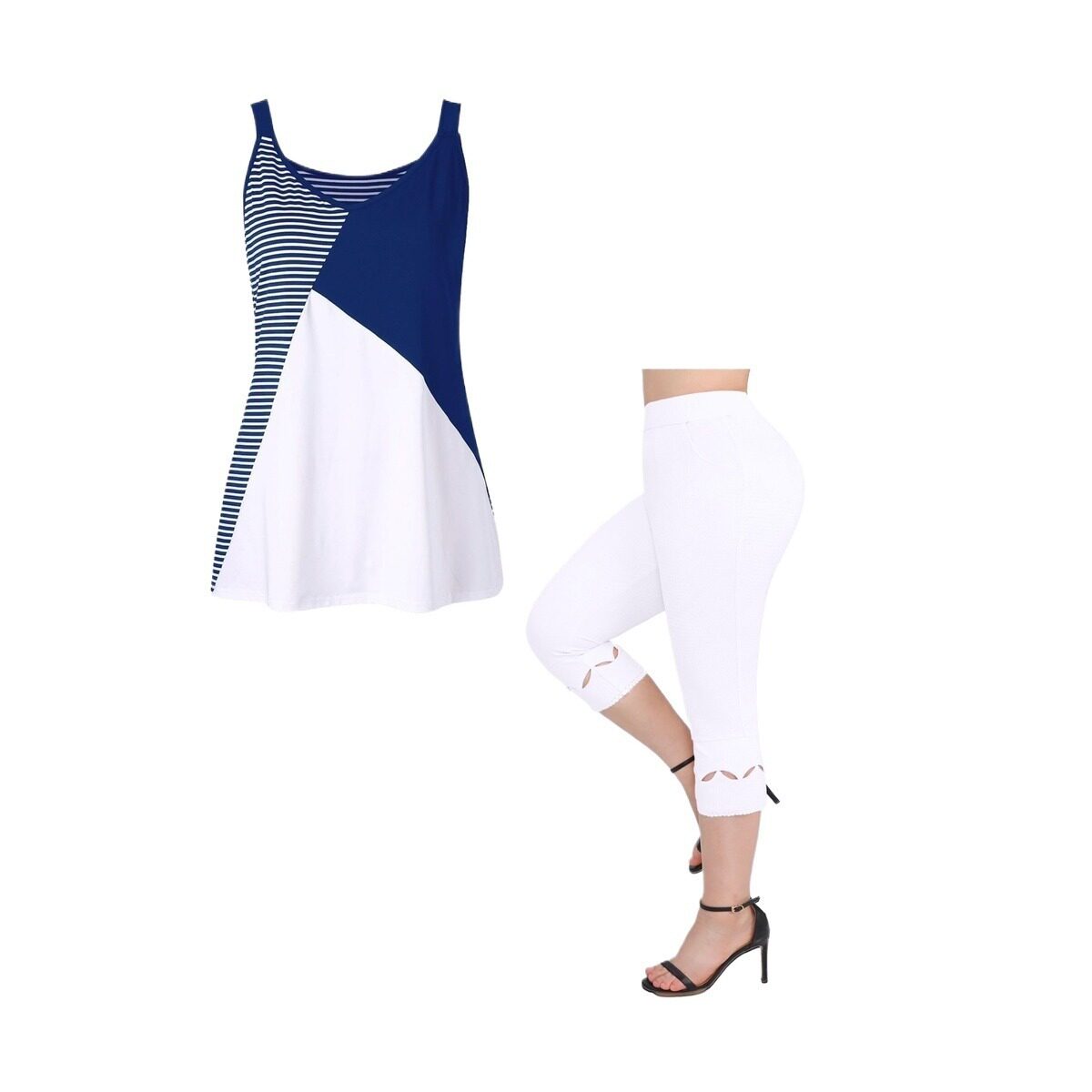 Summer Womens Two Piece Set Sleeveless Round Neck Color Block Design Casual Fashion for Everyday Wear Wholesale