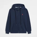 Zipper style in royal blue with red label