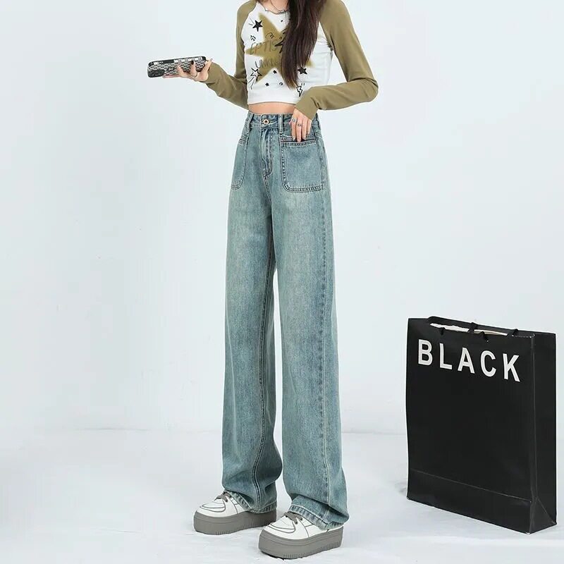 High Waisted Wide Leg Jeans for Women Vintage Style Loose Fit Floor Length Spring Fall Wholesale Available