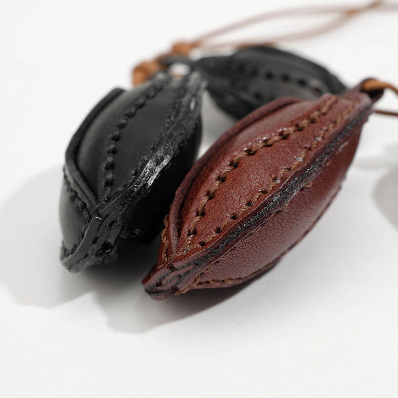 Vegetable-Tanned Leather Coffee Bean Cocoa Bean Genuine Leather Keychain Pendant First Layer Cowhide Colorful Bag Accessory Car Accessory
