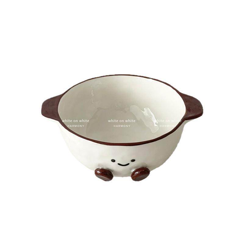 Especially Beautiful Double-Eared Bowl, Cute Instant Noodle Bowl with Handle, Dessert Yogurt Bowl, Ceramic Kidsren's Food Supplement Bowl, Soup Bowl