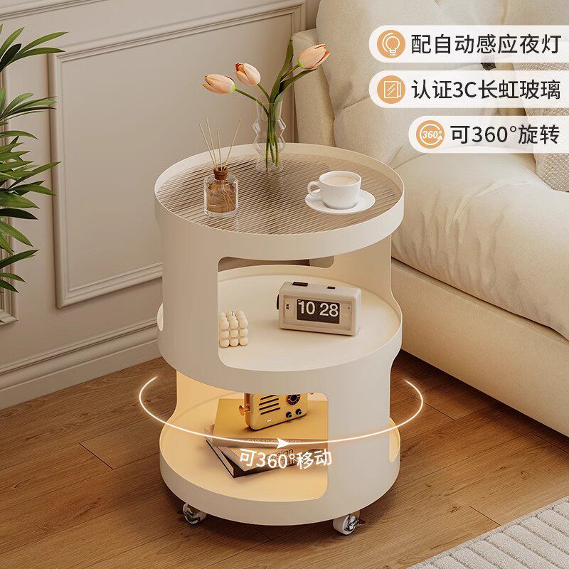 Light Luxury Side Table Bedroom Nightstand Side Cabinet Living Room Simple Coffee Table Cream Style Sofa Corner Table Mobile Trolley