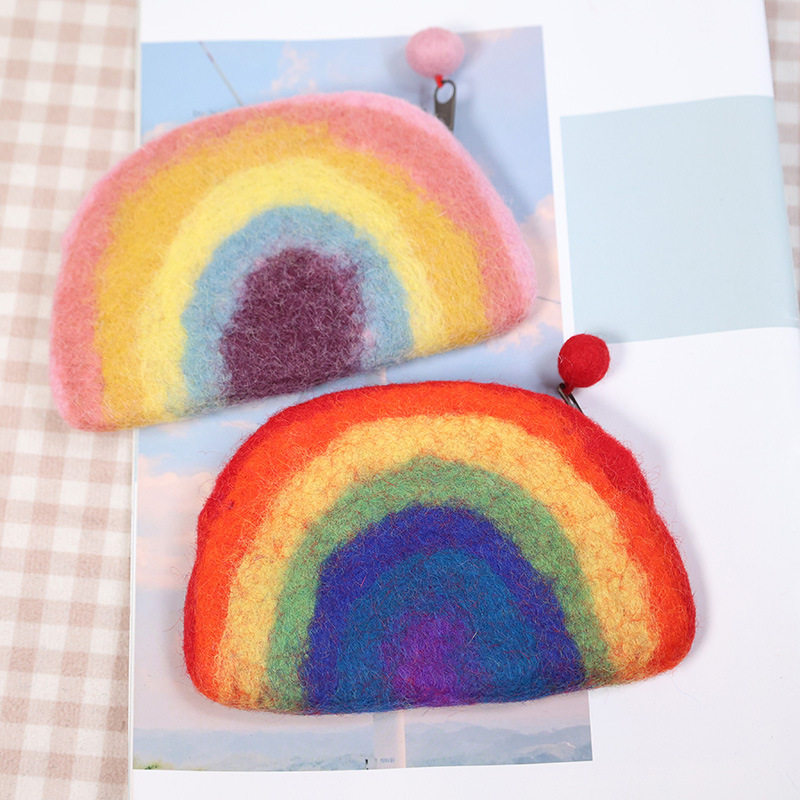 ins style wool felt macaron rainbow coin purse card holder semicircle coin bag cute storage bag clutch