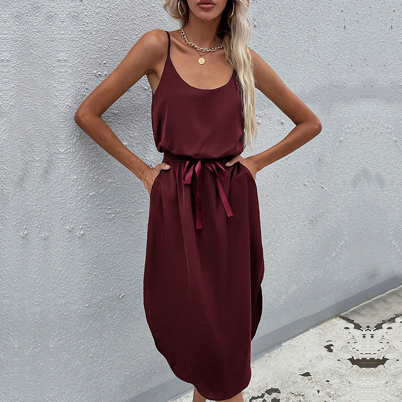Summer Womens Solid Color Bodycon Dress with Slit Sleeveless Stylish Comfortable Perfect for Parties or Casual