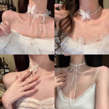 Red Velvet Bow Bell Collar Women's Plush Ribbon Choker Necklace Collarbone Chain Accessories
