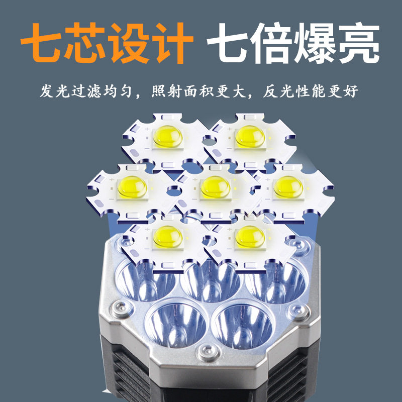Cross-border 7 lamp portable lamp multifunctional LED strong light charging work outdoor portable side light flashlight wholesale new