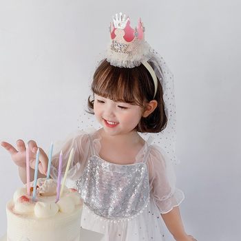 Internet famous photo props veil with light birthday hat decoration children adult headdress luminous Crown night market stall