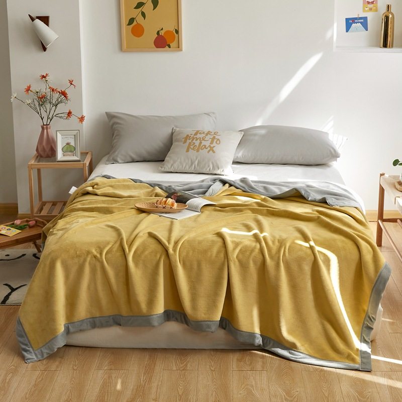 Japanese Style Unprinted Blanket Double Pair Products Autumn and Winter Thickened Blanket Solid Color Contrast Color Cover Blanket Simple Color Matching Warm Blanket