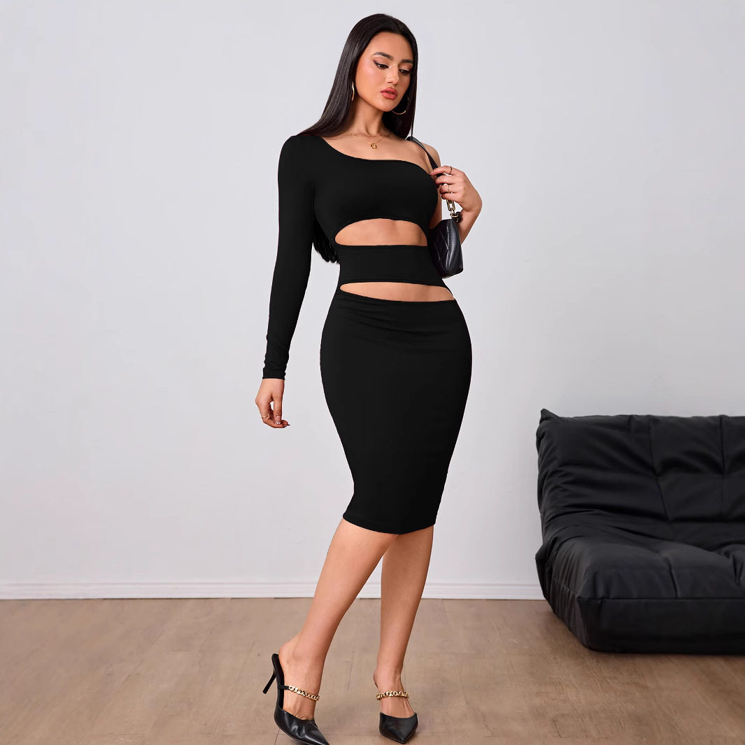 Wine Red One Shoulder Midi Dress Elegant Design Spring Summer Collection Perfect for Parties Wholesale Available