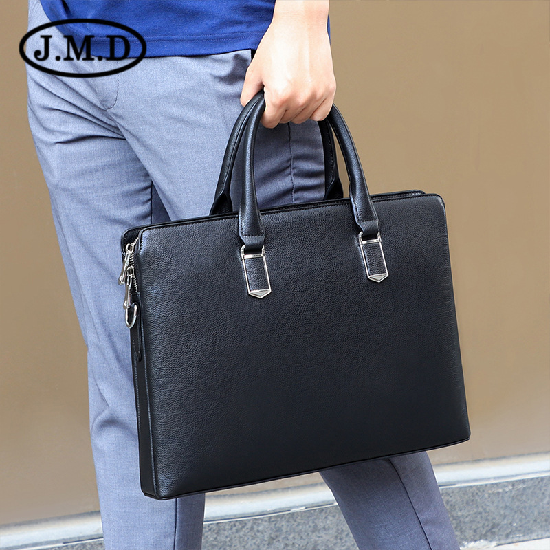 Cặp da nam công sở da bò thật nhiều ngăn đựng laptop 14 inch — Màu đen