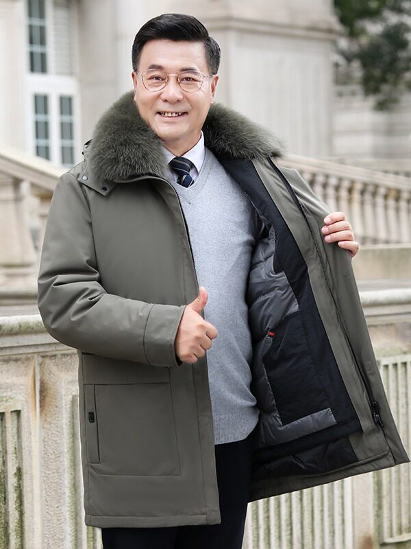 Dad's down Jacket Men's New Winter Middle-Aged and Elderly Winter Clothing Thickeneded Father's and Grandfather's Mid-Length White Duck down Jacket for Men