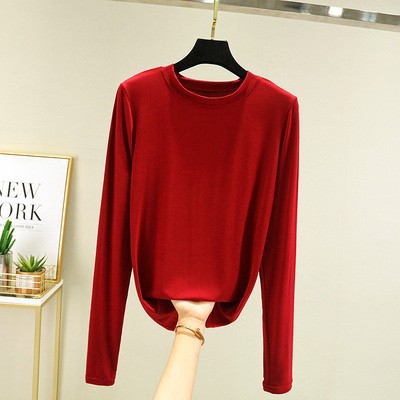 莫代尔打底衫女春秋圆领t恤宽松韩版洋气薄款上百搭长袖大码显瘦
