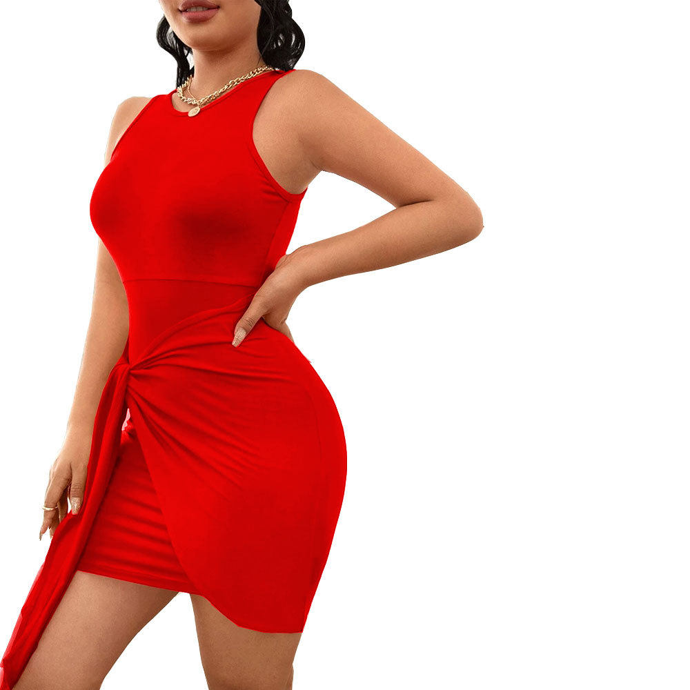 Summer Womens Dress Round Neck Solid Color Bodycon Style Adjustable Straps Casual Wear Wholesale Available