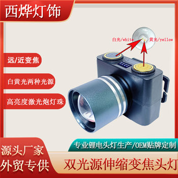 Cross-Border New Model Flashlight Aluminum Alloy Telescopic Zoom Dual Light Source Lithium Battery Ultra-Long Battery Life Laser Cannon High-Brightness Headlamp