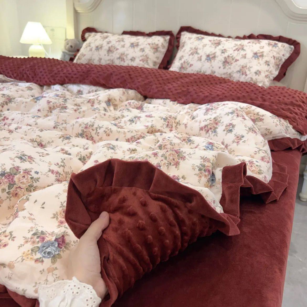 Maternal and Infant Class a Pure Cotton Double-Layer Gauze Plus Baby Velvet Four-Piece Set, Thickened for Warmth, Machine Washable, Close-Fitting for Sleeping Naked, Three-Piece Set