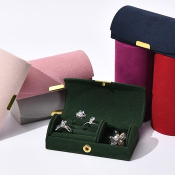 Cross-border Simple Mini Turned-over Beaded Velvet Arch Jewelry Women's Portable Earrings Ring Necklace Storage Jewelry Box