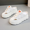 W3650 New Half-Slip Women's 2024 Summer Cut Out Heightening White Shoes Thick-Soled Casual Shoes Women's Sandals Breathable