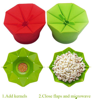 Cross-Border Popular Household Microwave Oven Popcorn Bucket Silicone Octagonal Popcorn Bowl