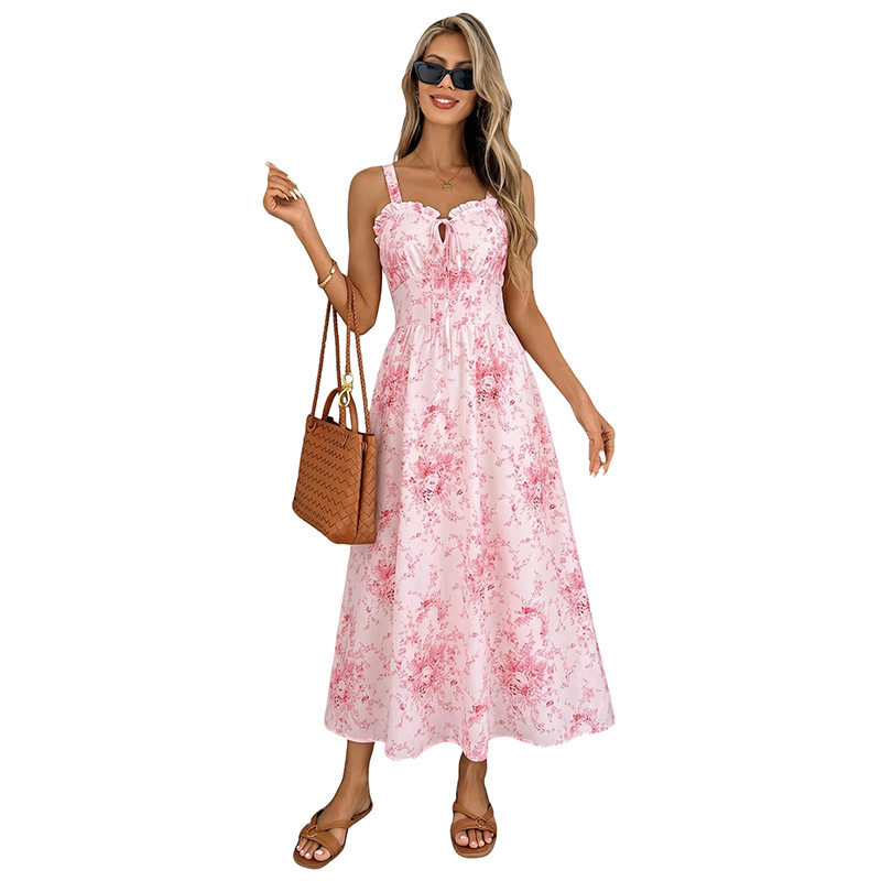 Floral Midi Dress Fresh and Gentle Style Adjustable Straps Comfortable Fabric Perfect for Spring Summer Events