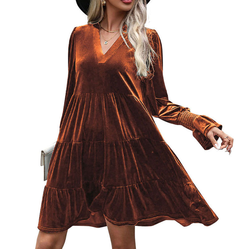 Elegant Long Sleeve Velvet Dress Solid Color Versatile Design Perfect for Parties Wholesale Available