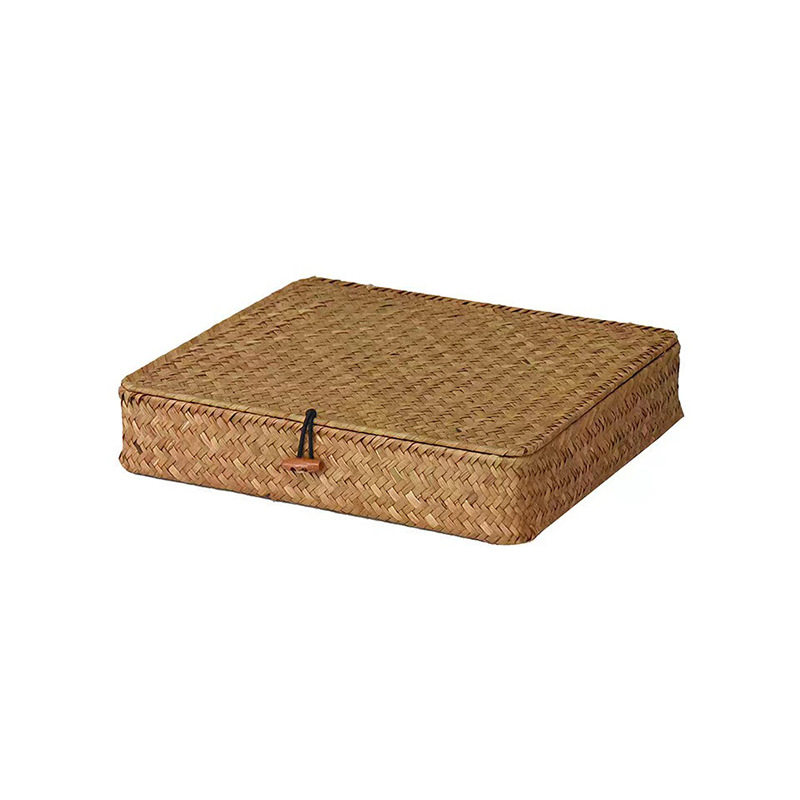 Seagrass Covered Storage Box Rattan Straw Storage Basket Desktop Miscellaneous Storage Basket Snack Storage Box Toy Storage Box