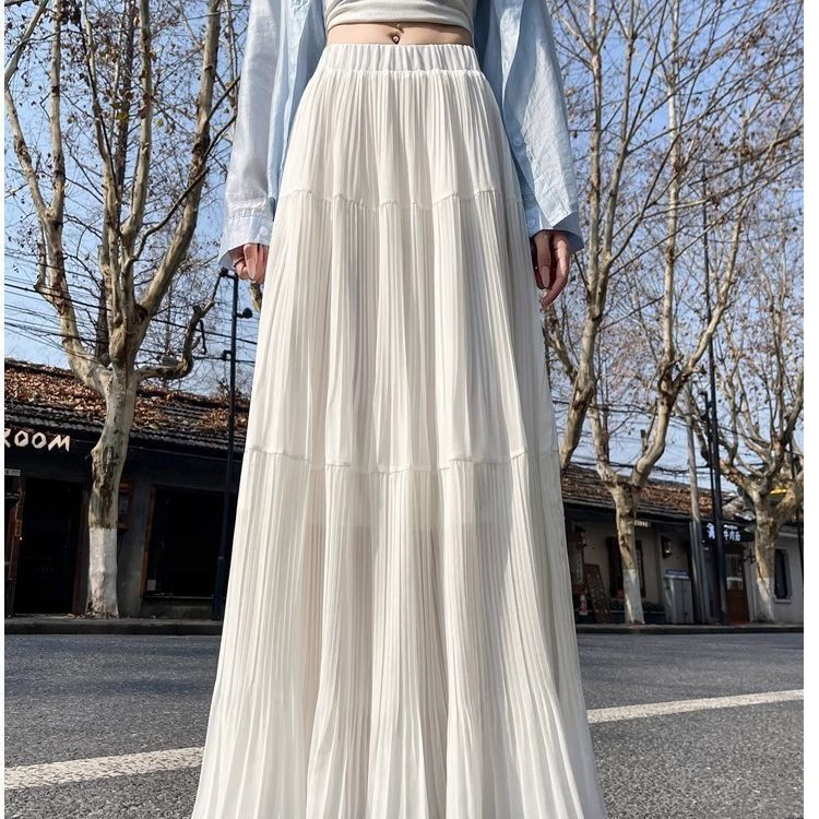 Purple Pleated Midi Skirt High Waist Flattering A Line Flowy Design Spring Summer Fashion Wholesale Available