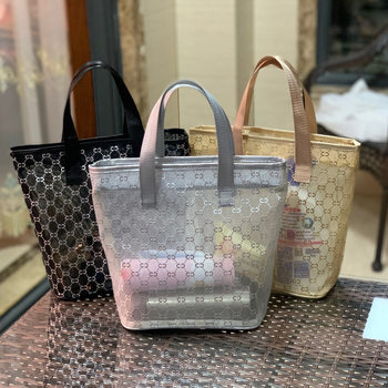 New Korean version is bronzing transparent mesh cosmetic bag portable wash bag for work shopping hand carrying women's bag mummy bag
