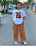 2025 Ready-Made New Hip-Hop Slimming Loose Casual Wide-Leg Cargo Pants and Heat-Printed Tops Two-Piece Set