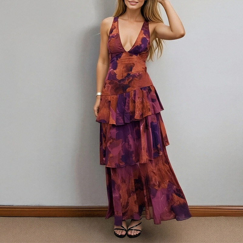 Elegant Floral Print Backless Dress Spring Collection Waist Defined Sophisticated Style Perfect for Parties and