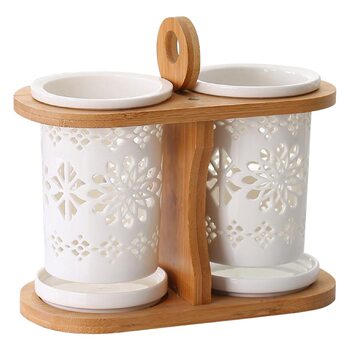 Cross-Border Supply of Hollow Ceramic Chopstick Holder, Creative Kitchen Supplies, Japanese-Style Double-Tube Mildew-Proof Cage, Chopstick Cage with Water Tray