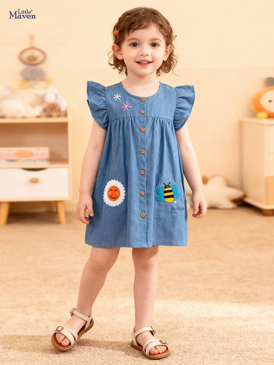 Summer Girls' Denim Dress, [Style] Kids' Dress, Cute Cartoon Kids' Dress