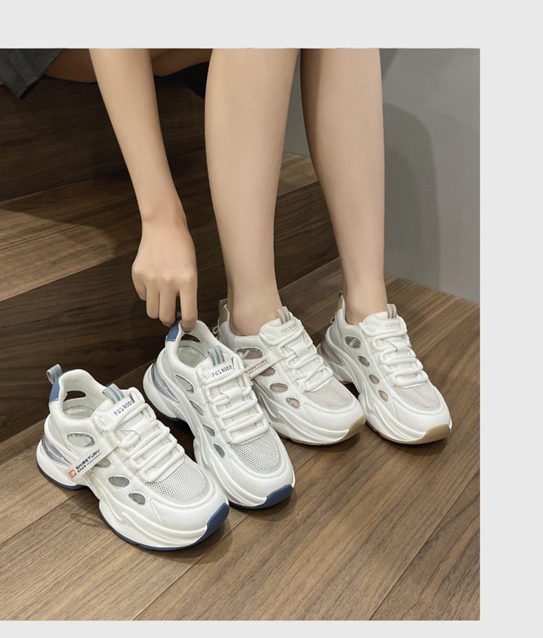 Dép sandal nữ quai chữ V đơn giản đế wedge PU thoáng khí — Xanh dương, Mơ chi tiết 10